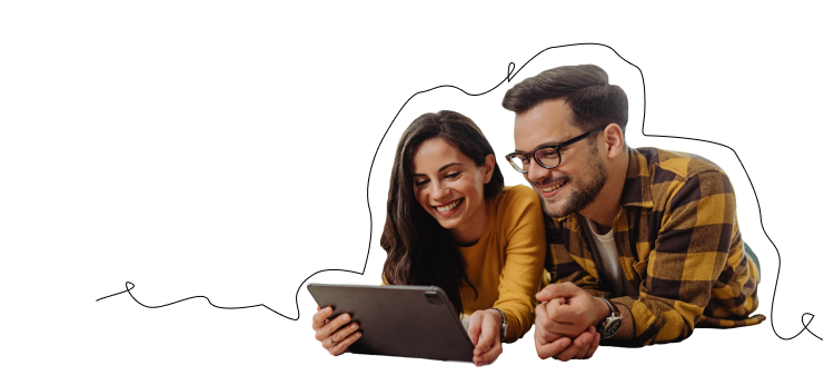 Couple using a tablet to learn about property tax service